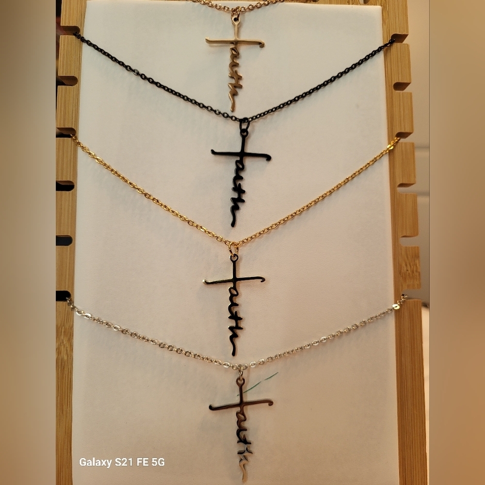4-Piece Set "Faith" Cross Pendant Necklace Set NWOT